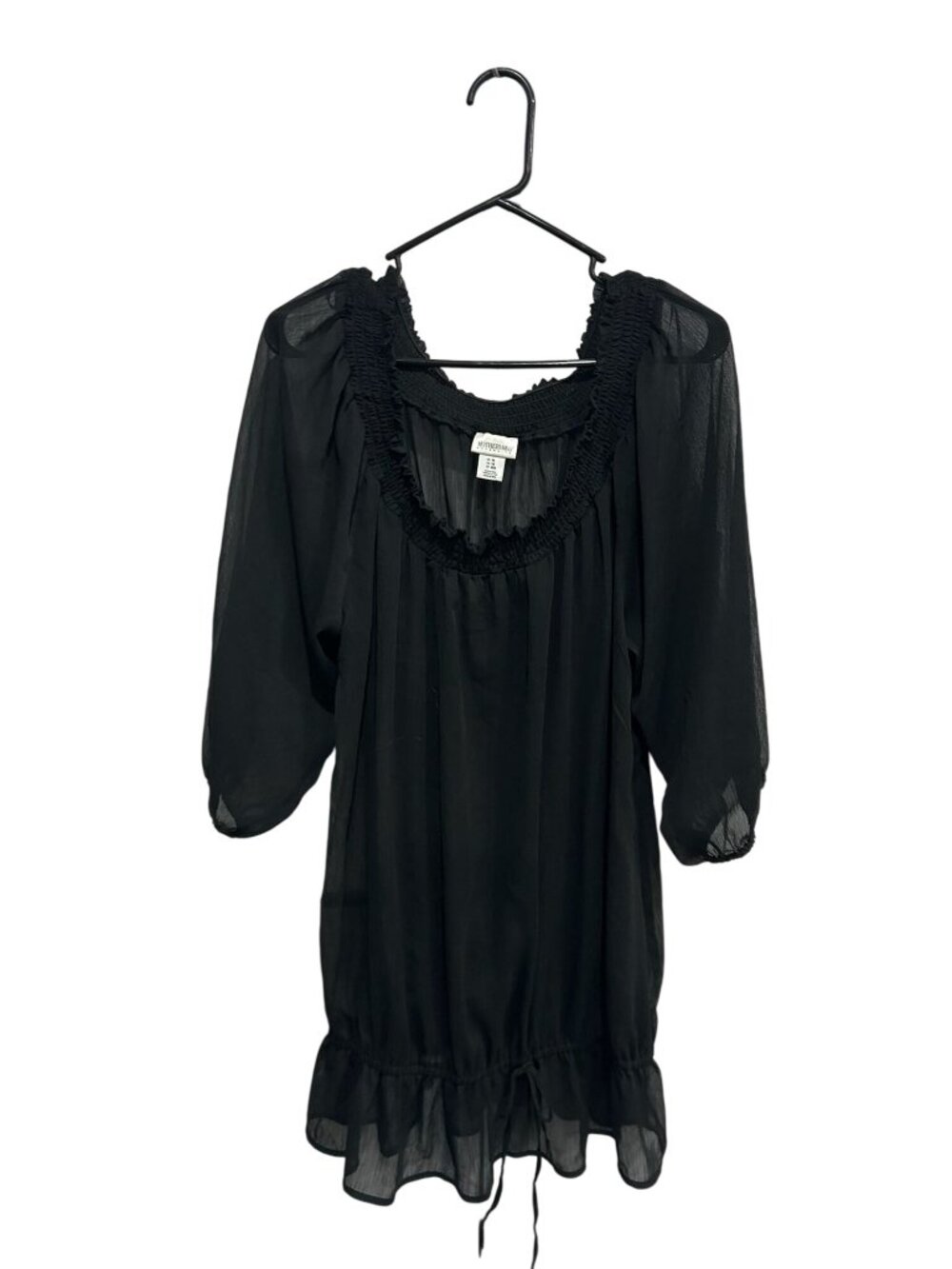 Motherhood Maternity XL Black Sheer Smocked Chiffon Tunic Cottagecore Soft Girl